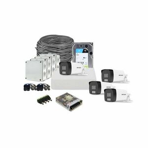 Sistem supraveghere exterior complet HikVision, 4 camere, 2 MP, IR 40 m, lumina alba 40 m, 2.8 mm, microfon, HDD 1 TB imagine