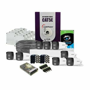 Sistem supraveghere exterior complet HikVision, 8 camere, 2 MP, IR 40 m, lumina alba 40 m, 2.8 mm, microfon, HDD 2 TB imagine