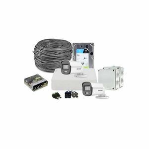 Sistem supraveghere exterior complet HikVision, 2 camere, 2 MP, 2.8 mm, IR/lumina alba 20 m, microfon, HDD 1 TB imagine