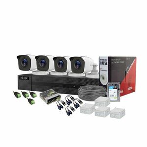 Sistem supraveghere exterior complet Hikvision HiLook KIT-HL-C-4C-C-0001, 5 MP, 2.8 mm, IR 20 m, HDD 1TB imagine