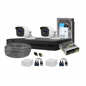 Sistem supraveghere exterior complet HikVision HiLook, 2 camere, 2 MP, 2.8 mm, IR 20 m, HDD 1 TB imagine