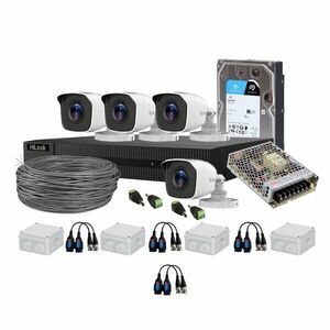 Sistem supraveghere exterior complet HikVision HiLook, 4 camere, 2 MP, 2.8 mm, IR 20 m, HDD 1 TB imagine