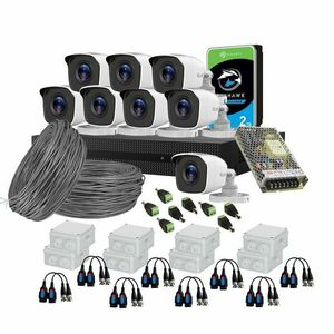 Sistem supraveghere exterior complet HikVision HiLook, 8 camere, 2 MP, 2.8 mm, IR 20 m, HDD 2 TB imagine