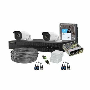 Sistem supraveghere exterior complet HikVision HiLook, 2 camere, 2 MP, 2.8 mm, IR EXIR 40 m, HDD 1 TB imagine