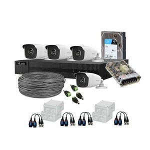 Sistem supraveghere exterior complet HikVision HiLook, 4 camere, 2 MP, 2.8 mm, IR EXIR 40 m, HDD 1 TB imagine