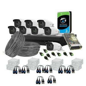 Sistem supraveghere exterior complet HikVision HiLook, 8 camere, 2 MP, 2.8 mm, IR EXIR 40 m, HDD 2 TB imagine