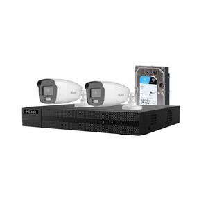Sistem supraveghere exterior cu HDD 1 TB HikVision HiLook, 2 camere, 2 MP, 2.8 mm, IR/lumina alba 40 m, microfon imagine