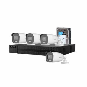 Sistem supraveghere exterior cu HDD 1 TB HikVision HiLook, 4 camere, 2 MP, 2.8 mm, IR/lumina alba 40 m, microfon imagine