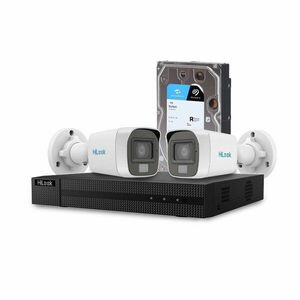 Sistem supraveghere exterior cu HDD 1 TB HikVision HiLook, 2 camere, 2 MP, 2.8 mm, IR/lumina alba 20 m, microfon imagine