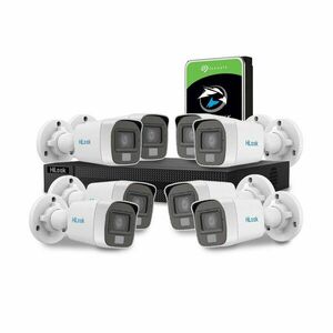 Sistem supraveghere exterior cu HDD 2 TB HikVision HiLook, 8 camere, 2 MP, 2.8 mm, IR/lumina alba 20 m, microfon imagine