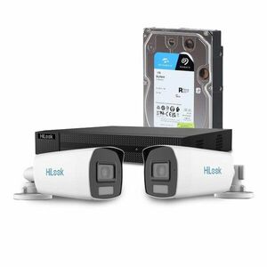 Sistem supraveghere exterior cu HDD 1 TB HikVision HiLook, 2 camere, 2 MP, 2.8 mm, IR/lumina alba 40 m, microfon imagine
