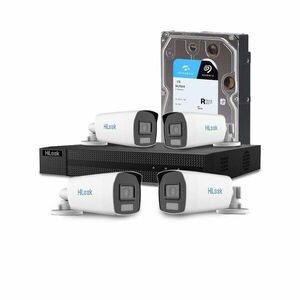 Sistem supraveghere exterior cu HDD 1 TB HikVision HiLook, 4 camere, 2 MP, 2.8 mm, IR/lumina alba 40 m, microfon imagine