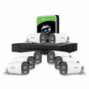 Sistem supraveghere exterior cu HDD 2 TB HikVision HiLook, 8 camere, 2 MP, 2.8 mm, IR/lumina alba 40 m, microfon imagine