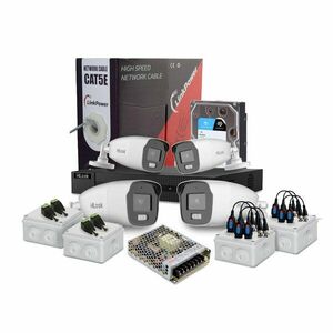 Sistem supraveghere exterior complet HikVision HiLook, 4 camere, 2 MP, 2.8 mm, IR/lumina alba 40 m, microfon, HDD 1 TB imagine