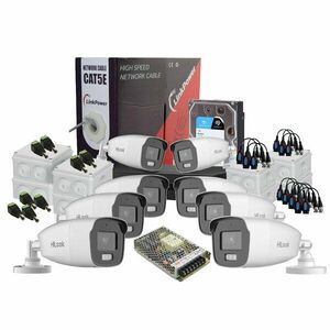 Sistem supraveghere exterior complet HikVision HiLook, 8 camere, 2 MP, 2.8 mm, IR/lumina alba 40 m, microfon, HDD 2 TB imagine