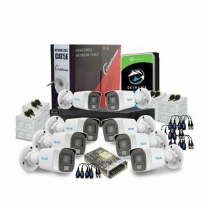 Sistem supraveghere exterior complet HikVision HiLook, 8 camere, 2 MP, 2.8 mm, IR/lumina alba 20 m, microfon, HDD 2 TB imagine