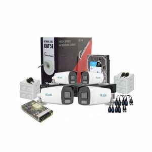 Sistem supraveghere exterior complet HikVision HiLook, 4 camere, 2 MP, 2.8 mm, IR/lumina alba 40 m, microfon, HDD 1 TB imagine