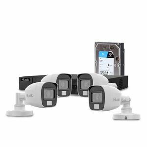 Sistem supraveghere exterior cu HDD 1 TB HikVision HiLook, 4 camere, 2 MP, 2.8 mm, IR/lumina alba 20 m, microfon imagine
