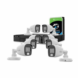 Sistem supraveghere exterior cu HDD 2 TB HikVision HiLook, 8 camere, 2 MP, 2.8 mm, IR/lumina alba 20 m, microfon imagine