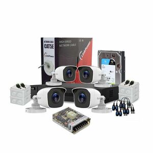 Sistem supraveghere exterior complet HikVision HiLook, 4 camere, 2 MP, IR 20 m, 2.8 mm, HDD 1 TB imagine