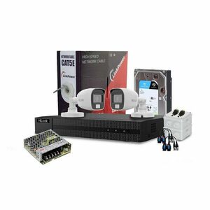Sistem supraveghere exterior complet HikVision HiLook, 2 camere, 2 MP, 2.8 mm, IR/lumina alba 20 m, microfon, HDD 1 TB imagine
