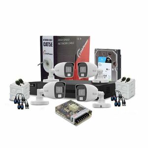Sistem supraveghere exterior complet HikVision HiLook, 4 camere, 2 MP, 2.8 mm, IR/lumina alba 20 m, microfon, HDD 1 TB imagine