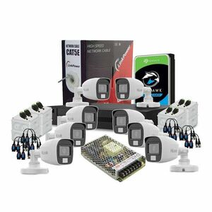 Sistem supraveghere exterior complet HikVision HiLook, 8 camere, 2 MP, 2.8 mm, IR/lumina alba 20 m, microfon, HDD 2 TB imagine