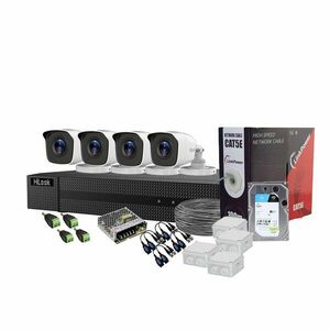 Sistem supraveghere exterior complet Hikvision HiLook KIT-HL-C-4C-C-0003, 5 MP, 2.8 mm, IR 20 m, HDD 1TB imagine