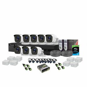 Sistem supraveghere exterior complet Hikvision HiLook KIT-HL-C-8C-C-0003, 5 MP, 2.8 mm, IR 20 m, HDD 2TB imagine