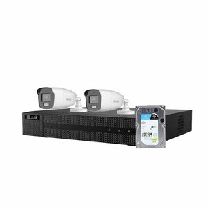 Sistem supraveghere exterior cu lumina duala Hikvision HiLook KIT-HL-M-2C-C-0004, 3K, 2.8 mm, IR/lumina alba 40 m, microfon, HDD 1TB imagine