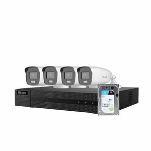 Sistem supraveghere exterior cu lumina duala Hikvision HiLook KIT-HL-M-4C-C-0004, 3K, 2.8 mm, IR/lumina alba 40 m, microfon, HDD 1TB imagine