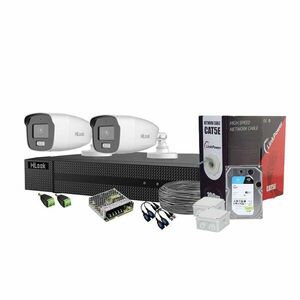 Sistem supraveghere exterior complet cu iluminare duala Hikvision HiLook KIT-HL-C-2C-C-0004, 3K, 2.8 mm, IR/lumina alba 40 m, microfon, HDD 1TB imagine