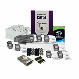 Sistem supraveghere exterior complet HikVision, 8 camere, 2 MP, 2.8 mm, IR/lumina alba 20 m, microfon, HDD 2 TB imagine