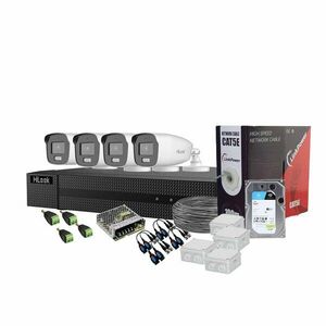 Sistem supraveghere exterior complet cu iluminare duala Hikvision HiLook KIT-HL-C-4C-C-0004, 3K, 2.8 mm, IR/lumina alba 40 m, microfon, HDD 1TB imagine