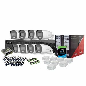 Sistem supraveghere exterior complet cu iluminare duala Hikvision HiLook KIT-HL-C-8C-C-0004, 3K, 2.8 mm, IR/lumina alba 40 m, microfon, HDD 1TB imagine