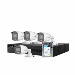 Sistem supraveghere exterior Hikvision HiLooK ColorVu KIT-HL-M-4C-C-0005, 5 MP, 2.8 mm, lumina alba 20 m, microfon, HDD 1TB imagine