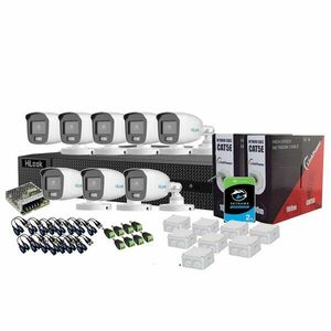 Sistem supraveghere exterior Hikvision HiLooK ColorVu KIT-HL-C-8C-C-0005, 5 MP, 2.8 mm, lumina alba 20 m, microfon, HDD 2TB imagine