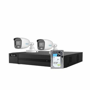 Sistem supraveghere exterior Hikvision HiLooK ColorVu KIT-HL-M-2C-C-0006, 3K, 2.8 mm, lumina alba 40 m, microfon, HDD 1TB imagine