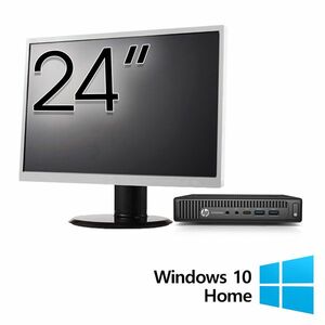 Pachet Calculator Refurbished HP EliteDesk 800 G2 Mini PC, Intel Core i5-6500 3.20-3.60GHz, 16GB DDR4, 512GB SSD + Monitor 24 Inch + Windows 10 Home imagine