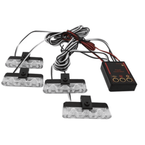 Set 4 lumini LED de avertizare rosu albastru pentru grila functii stroboscop 36W 12V imagine