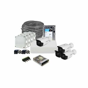 Sistem supraveghere exterior complet HikVision, 4 camere, 2 MP, IR 80 m, 3.6 mm, HDD 1 TB imagine
