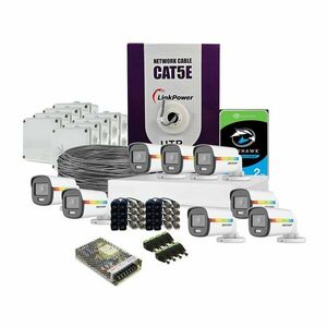 Sistem supraveghere exterior complet HikVision, 8 camere, 2 MP, lumina alba 20 m, 2.8 mm, microfon, HDD 2 TB imagine