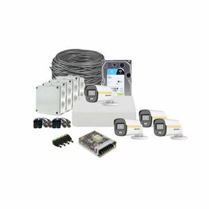 Sistem supraveghere exterior complet HikVision, 4 camere, 2 MP, 2.8 mm, IR/Lumina alba 30/20 m, PoC, microfon, HDD 1 TB imagine