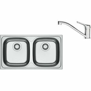 Pachet chiuveta bucatarie inox Franke SKN 620-78, dreptunghiulara, 2 cuve, dimensiune 78x43.5x14 cm, adancime cuva 14 cm + Baterie Basic Crom, rotatie pipa 360°, discuri ceramice, furtunuri flexibile inox, Inox lucios imagine