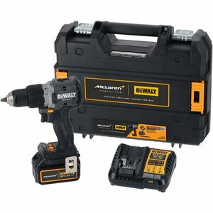 Masina de gaurit si insurubat (bormasina) pe acumulator cu percutie DeWALT DCD85MM1T, editie limitata McLaren, 18V XR, acumulator Li-Ion 4 Ah, motor fara perii, iluminare LED, sistem anti-rotatie, cuplu 90 Nm, viteza 0-2000 RPM, cutie transport TSTAK imagine