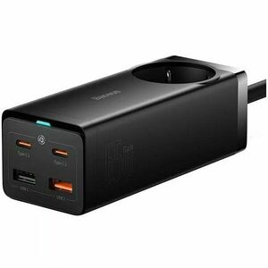 Incarcator retea Baseus GaN3 Pro Powerstrip, QC 65W, 1xAC, 2xUSB Type-C Output 5V/3A, 2xUSB, include Cablu USB Type-C la USB Type-C 100W, 1m, negru imagine