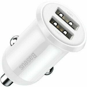 Incarcator auto Baseus Grain Pro, 2 x USB Output 5V/4.8A 24W total ambele porturi, pt. bricheta auto, alb imagine