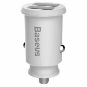 Incarcator auto Baseus Grain, 2 x USB Output 5V/3.1A, 15W total ambele porturi, pt. bricheta auto, alb imagine