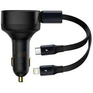 Incarcator auto Baseus Enjoyment, Cablu inclus max 75cm, 1 x USB Type-C(T) max 5V/3A 30W, 1x Lightning 5V/3A total output 25 cm, pt. bricheta auto, negru imagine