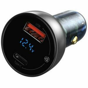 Incarcator auto Baseus Particular Digital Display QC+PPS, 1xUSB Output 4.5V/5A, 1xUSB Type-C Output 5V/3A, output 65W, pt bricheta auto, afisaj dig, argintiu imagine